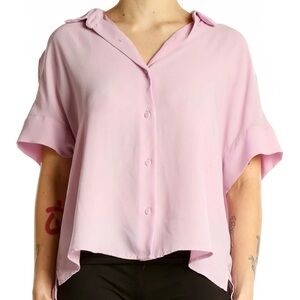 Rachel Zoe Light Pink Oversized Button-Down Polyester Blouse